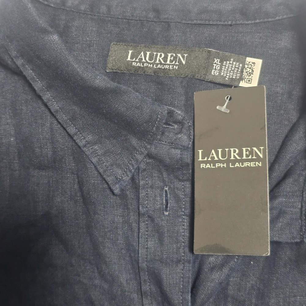 Lauren Ralph Lauren Relaxed Fit 100% Linen Roll Tab Sleeves Shirt Navy Women XL - Picture 3 of 13